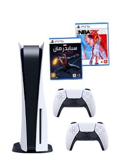 بلاي ستيشن 5 بلو راي مع Dualsense White و Spider-Man Miles Morales & NBA2